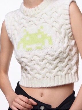 Zara Limited Edition Space Invaders Chunky Cable Knit Sweater Vest